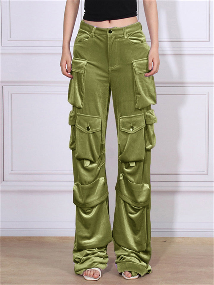 Retro Women's Velvet Straight Pockets Cargo Pants