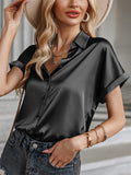 Ladies Gorgeous Short Sleeve Button Down Lapel Elegant Shirt
