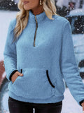 Women's Autumn Half Zipper Semi-high Neck Kangaroo Pocket Fleece Sweatshirts