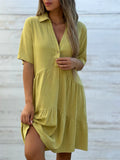 Solid Color Lapel Beach Tiered Dresses for Ladies