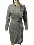 Women's Trendy Houndstooth Double-breasted Dress with Belt