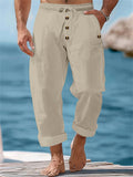 Mens' Casual Solid Color Cotton Linen Drawstring Pants