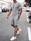 Men's Contrast Color Round Neck Quick-dry Top and Pants Set