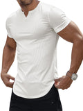 Men's Summer Casual V-Neck Slim Fit Pit Stripe Short Sleeve T-Shirts