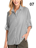 Women's Travel Vacation Sun Protection Long Sleeve Button Shirt