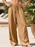 Men's Linen Blend Wide Leg Drawstring Summer Beach Pants
