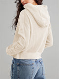 Female Zip Snap Button Patchwork Hooded Sweater