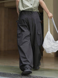 Female Solid Color Drawstring Elastic Waist Cargo Pants