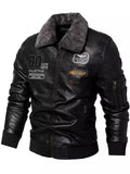 Men's Vintage Motorcycle Style Patchwork Fleece Lined Faux Leather Jackets