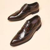 Men's Vintage Pointed Toe Shiny Carved Brogue Dress Shoes