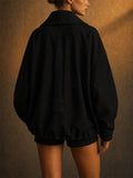 Women Oversized Gold Zip Pull Zip Up BatWing Sleeve Jacket