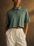 Women Short Sleeve Cropped Polo Shirt Casual Top