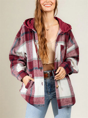 Autumn Winter Stylish Hooded Plaid Coats for Ladies