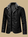 ‌Men's Winter Faux Leather Single Breasted Lapel Fleece Lined Jackets