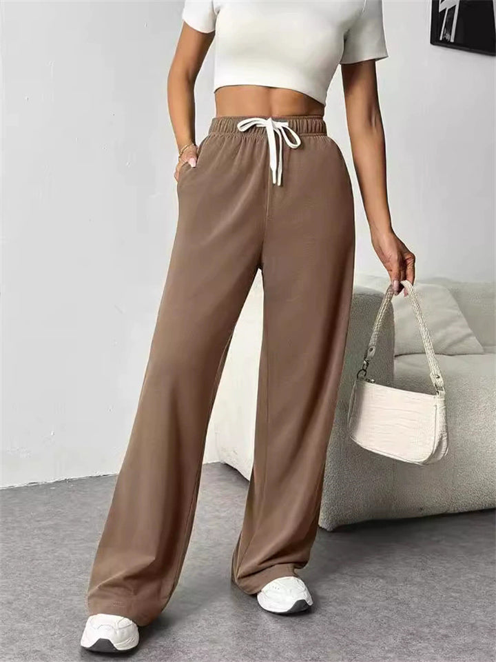 Women's Comfy Casual Solid Color Drawstring Wide Leg Pants