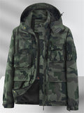 Men's Casual Camouflage Pockets Long Sleeve Hooded Jacket Coats
