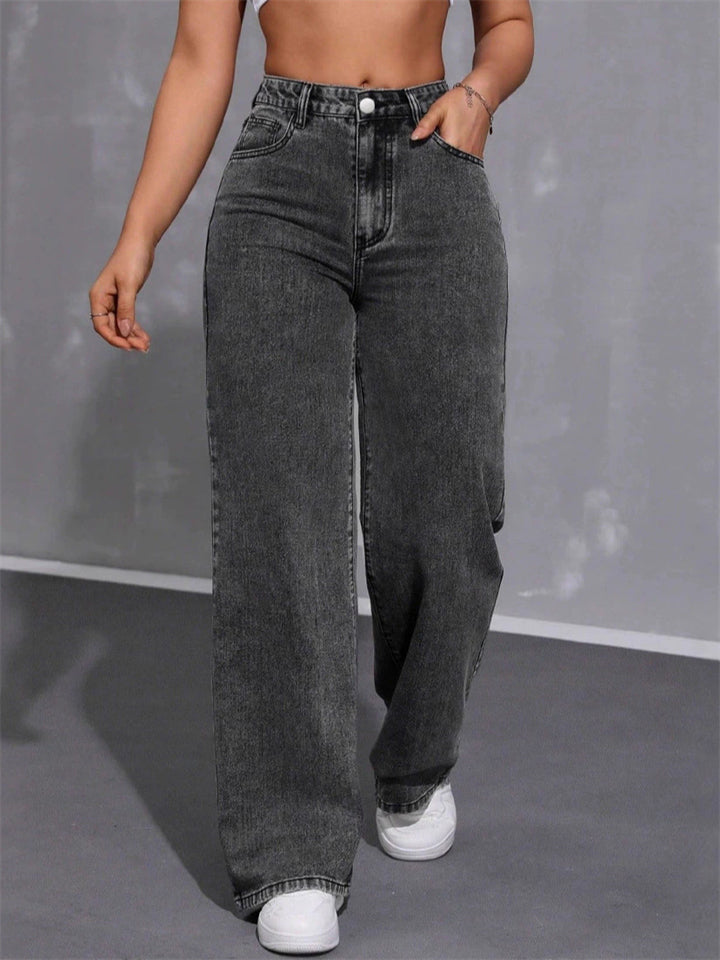 Women's Vintage Mid-Waisted Wide Leg Jeans Washed Denim Pants