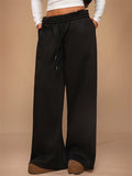 Women's Cozy Solid Color Elastic Waist Wide Leg Sweatpants