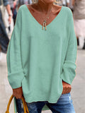 Women's Casual Deep V Neck Cozy Pullover Oversized Shirt