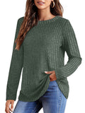 Female Knitwear Solid Ribbed Autumn Winter T-shirts
