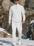 Men's Casual Contrast Color Texture Jacquard Drawstring Sweatshirts & Sweatpants Outfit
