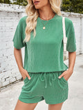 Women's 2pcs Casual Solid Color Short Sleeve Top & Drawstring Pants Set