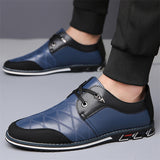 Men's Casual Contrast Color Faux Leather Flats Lace Up Shoes