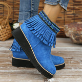Women's Stylish Suede Round Toe Ethnic Tassel Ankle Boots