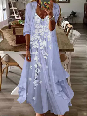 Women's Summer Holiday Style Printed Big Hem Strap Dress