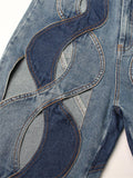 Ladies Metallic Flower Contrast Color Cutout Jeans