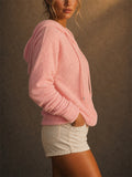 Women Fuzzy V Neck Soft Cozy Pullover Hoodie Top