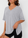 Women's Trendy Summer Solid Color Pullover Split Hem Shirts