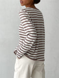 Classic Stripe Round Neck Long Sleeve Sweater for Women