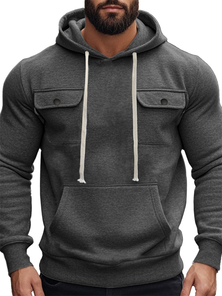Men's Solid Color Casual Pullover Cargo Hoodies with Pockets