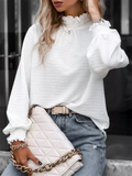Women's Autumn Casual Streetwear High Neck Long Sleeve Ruffled Blouses