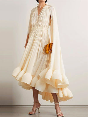 Women's Fashion Ruffled V-neck Cape Dresses