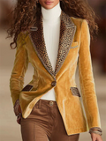 ‌Chic Velvet Blazer with Leopard Trim for Women‌