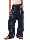 Women's Loose Casual Wide Leg Drawstring Pockets Pants