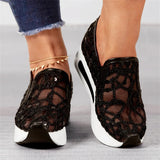 Female Korean Style Summer Breathable Sequin Lace Mesh Loafers