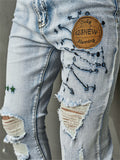 Men's Hip Hop Embroidery Patch Ripped Jeans