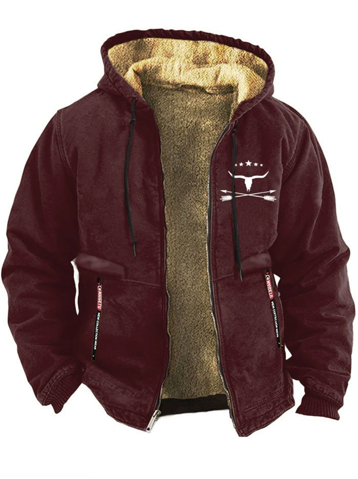Men's Winter Simple Printed Long Sleeve Hooded Fleece Coats