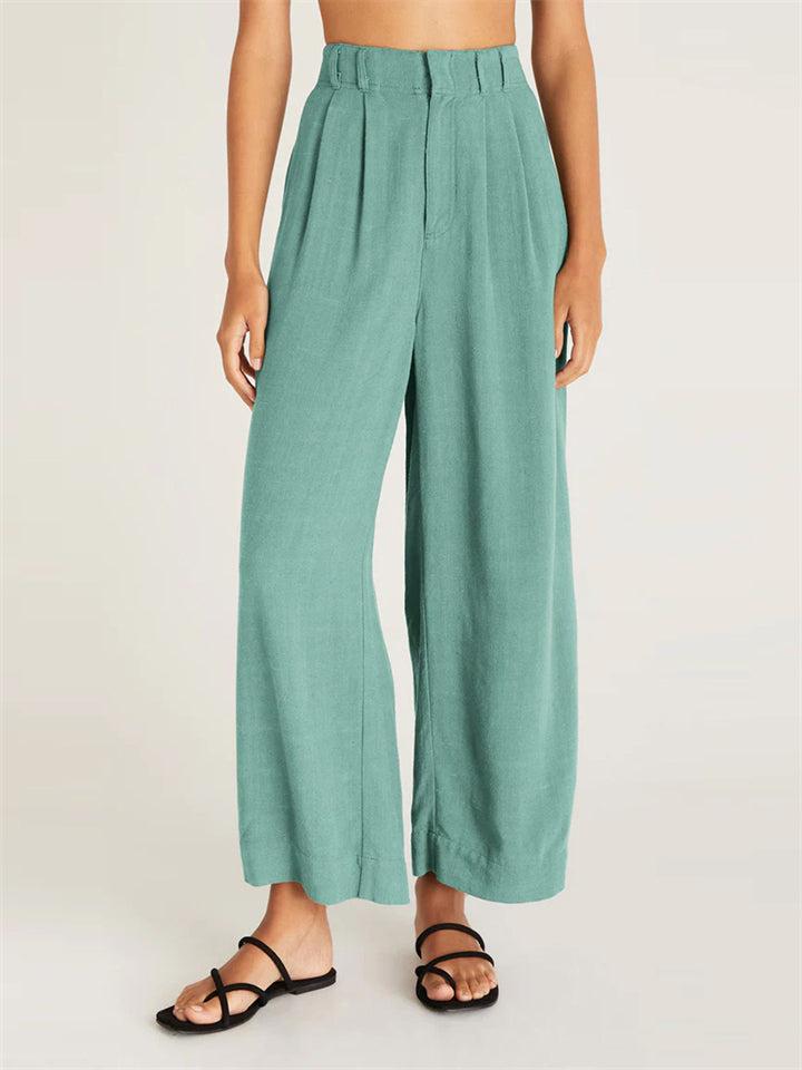 Women's Spring High Waist Cotton Linen Wide Leg Pants