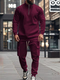 Men's Warm Long Sleeve Half-Zip Fleeced Tracksuit