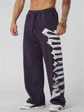 Men's Casual Printed Sports Mid Waist Elastic Wide Leg Straight Trousers