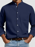 Men's Simple Stand Collar Button Up Long Sleeve Shirts