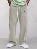 Mens Wide Leg Cargo Pants Drawstring Utility Trousers with Muti Pockets