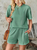 Women's 2pcs Casual Solid Color Round Neck Short Sleeve Top & Pants Set