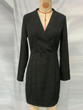 Women's Black Solid Color Zip Up V Neck  Slim Fit Long Sleeve Dress