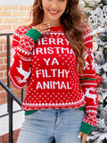 Women's Autumn Letters Christmas Pattern Round Neck Pullover Long Sleeve Sweaters