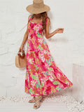 Female Holiday Floral Leaf Print Sleeveless Pleated Dress